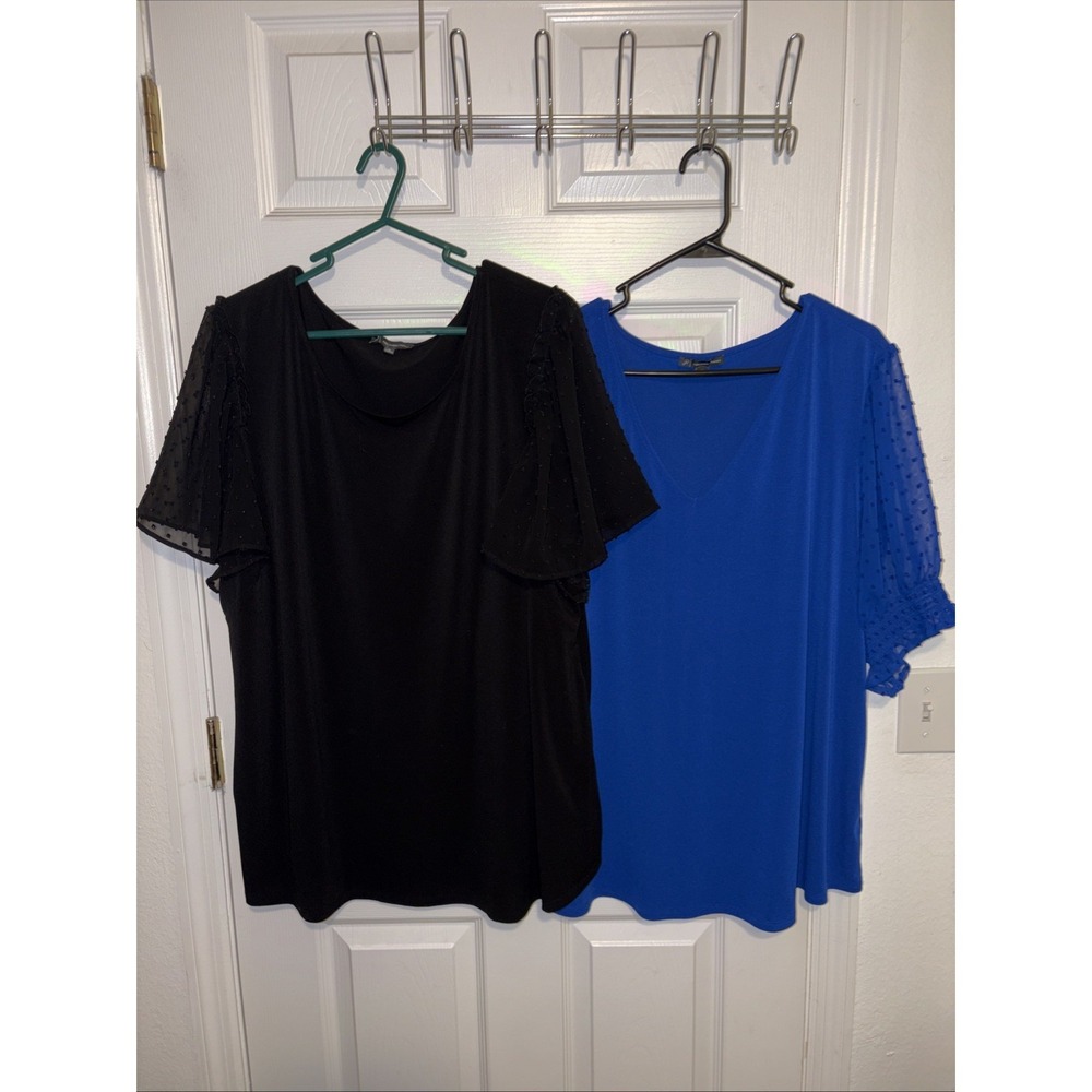 Adrianna Papell Womens Swiss Dot Flutter Sleeve Tops Plus Size 3X Lot of 2